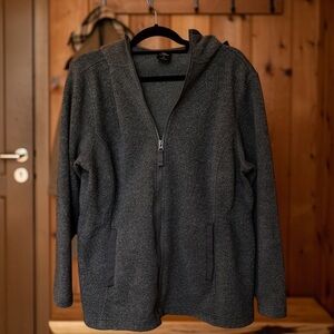 Lands' End Women's Gray Full-Zip Hoodie Size Large Cinched Waist Pockets